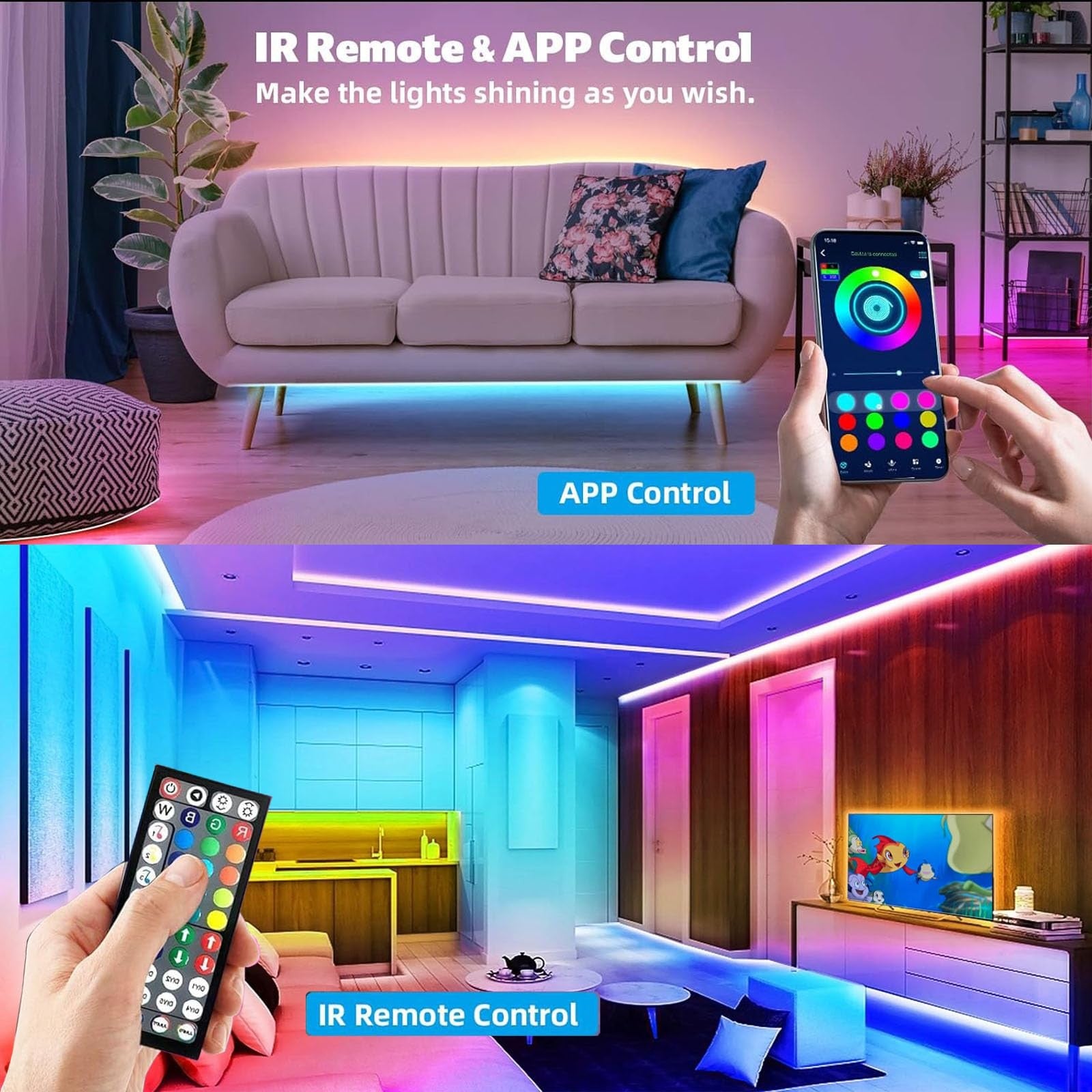 Luces LED De 100 Pies Con Control Inteligente Por Aplicación