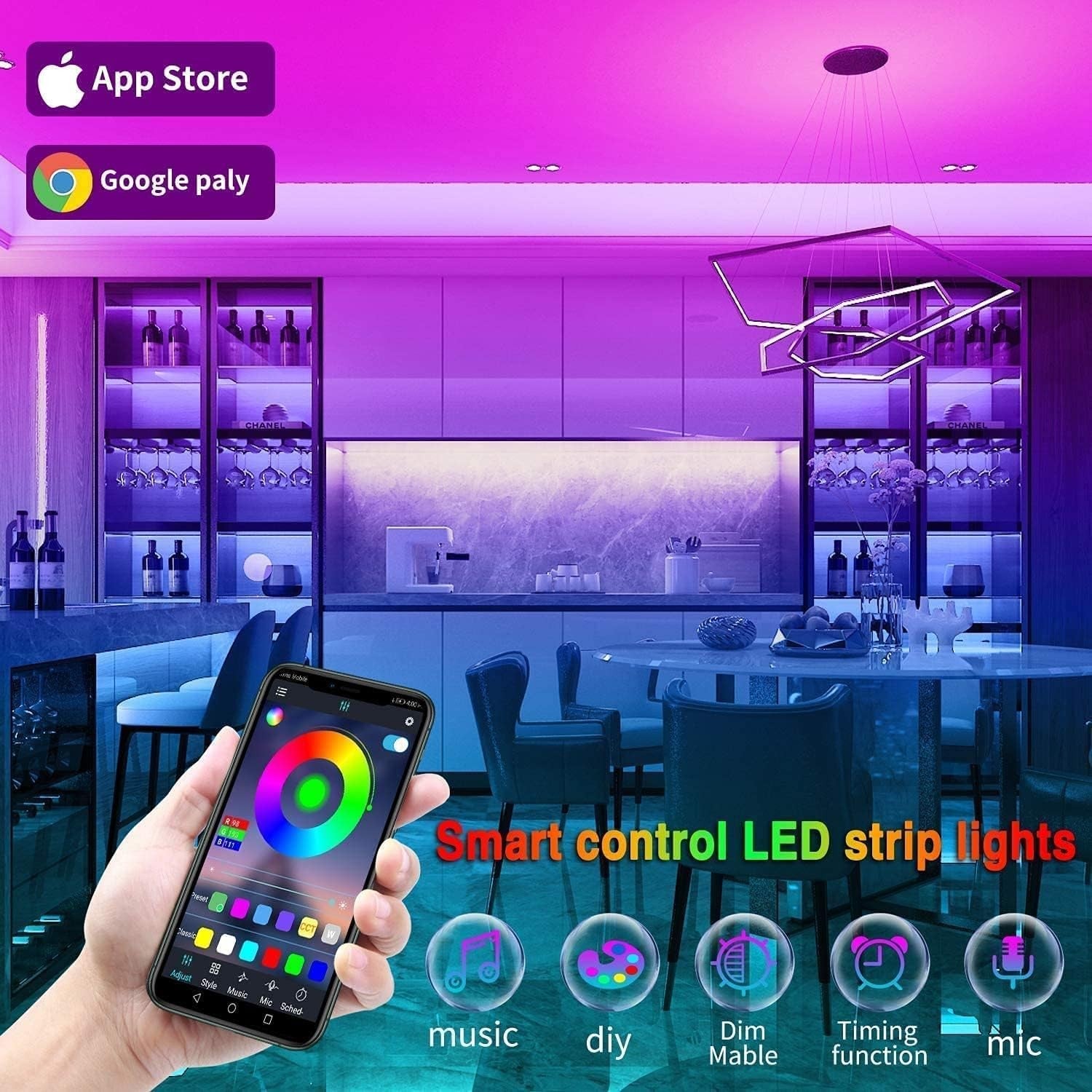 Luces LED De 100 Pies Con Control Inteligente Por Aplicación